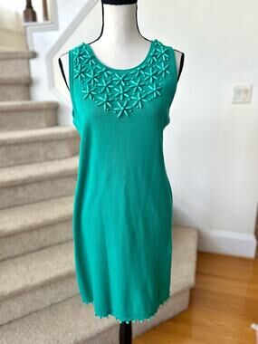 Milly of New York Teal Green Beaded Sleeveless Knit Sheath Dress